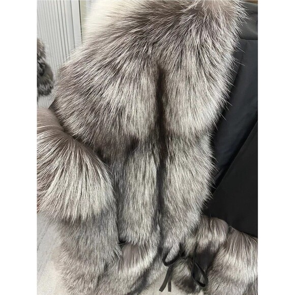 ChicSense Women OS Real Fox Fur Genuine Sheepskin Leather Loose Leisure Coat NWT - Picture 5 of 16